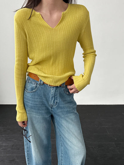 Pit strip knitted sweater women's spring new thin niche bottoming shirt with top T-shirt