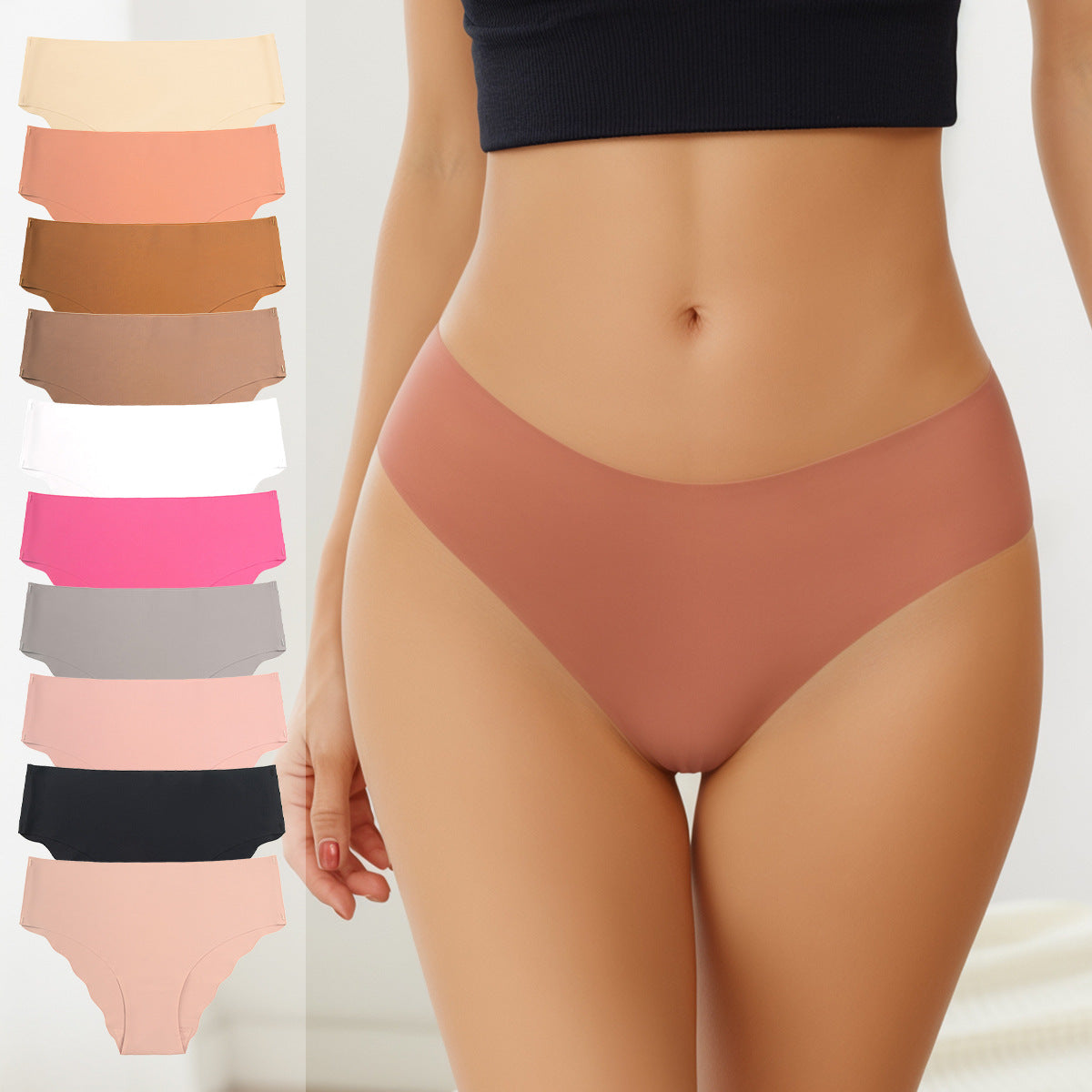 Large size seamless wavy edge panties women's soft breathable cotton women's ice silk briefs