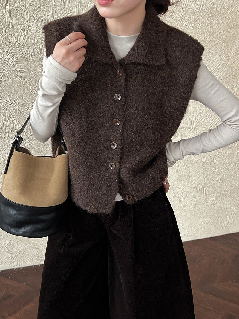 Simple temperament stand-up collar soft waxy wool knitted vest women's autumn new stacked lazy vest