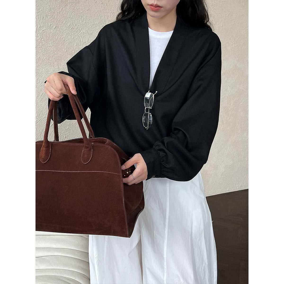 Korean niche V-neck loose waist shirt 2025 autumn new loose lazy style shirt 8501