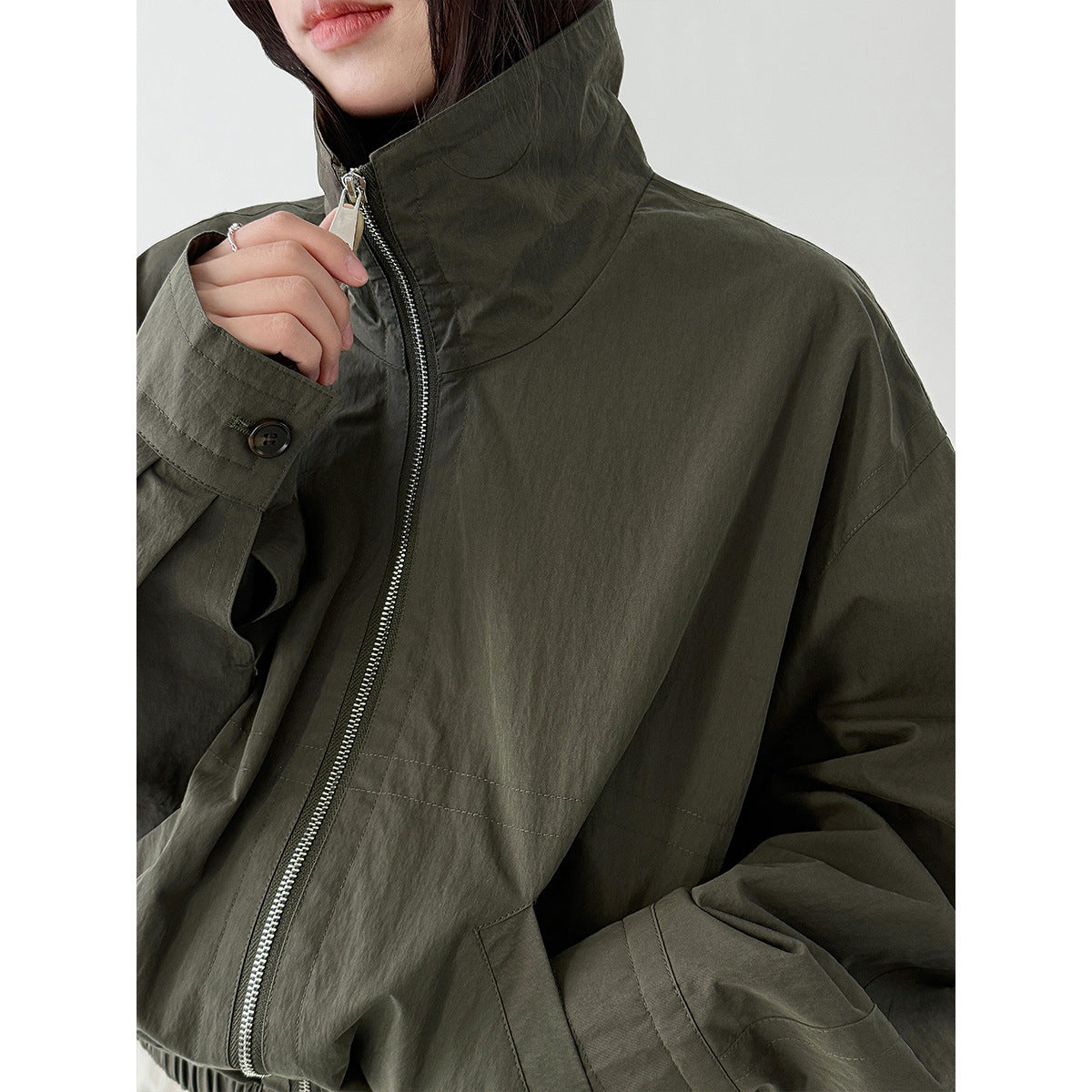 American retro short jacket jacket women's spring new stand-up collar loose outdoor tooling top