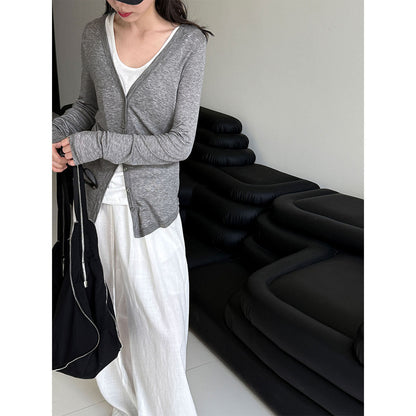 Korean walking paper cardigan + sleeveless vest set women's new summer lazy casual