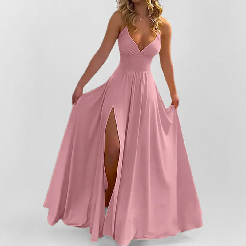Solid Color Sleeveless Suspender Slip Dress | Slim Fit Ruffle Hem