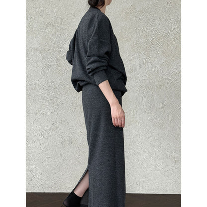 Soft waxy wool diagonal placket splicing top + high waist skirt two-piece women's autumn suit
