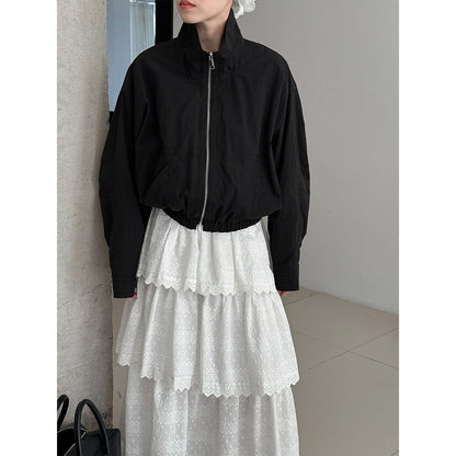 American retro short jacket jacket women's spring new stand-up collar loose outdoor tooling top