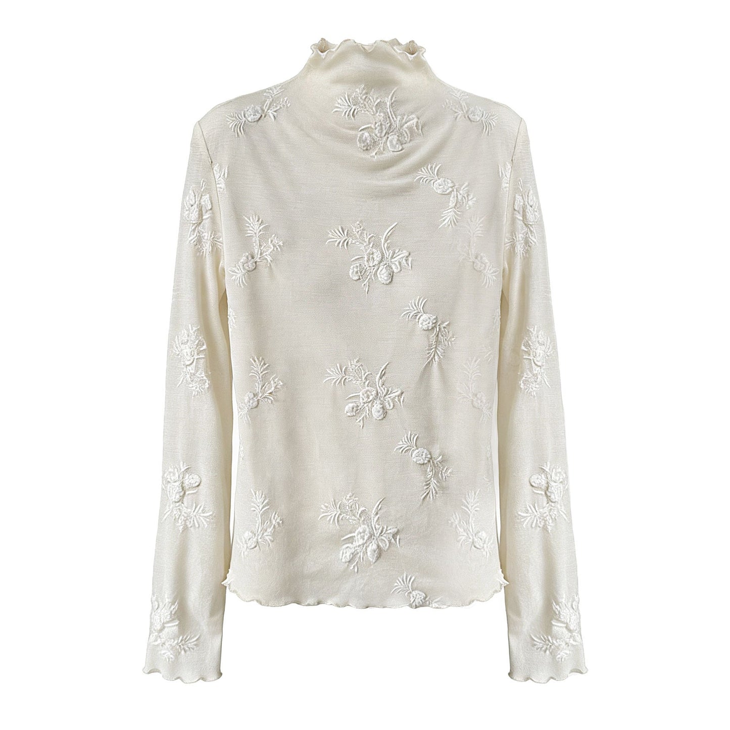 Gentle wind stand-up collar embroidered mesh bottoming shirt women's early spring new Korean inner top