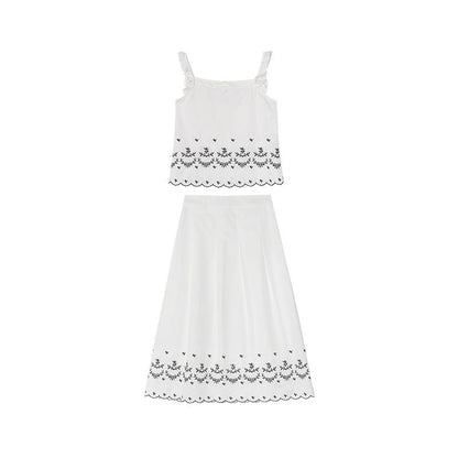 Age-reducing fashion suit women's suspender skirt embroidered two-piece set