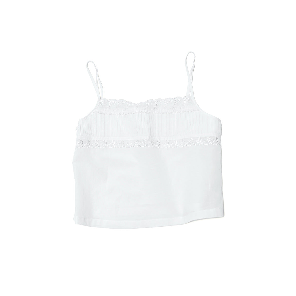 Summer new casual one-word collar linen cotton thin transparent embroidered solid color suspender top