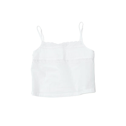 Summer new casual one-word collar linen cotton thin transparent embroidered solid color suspender top