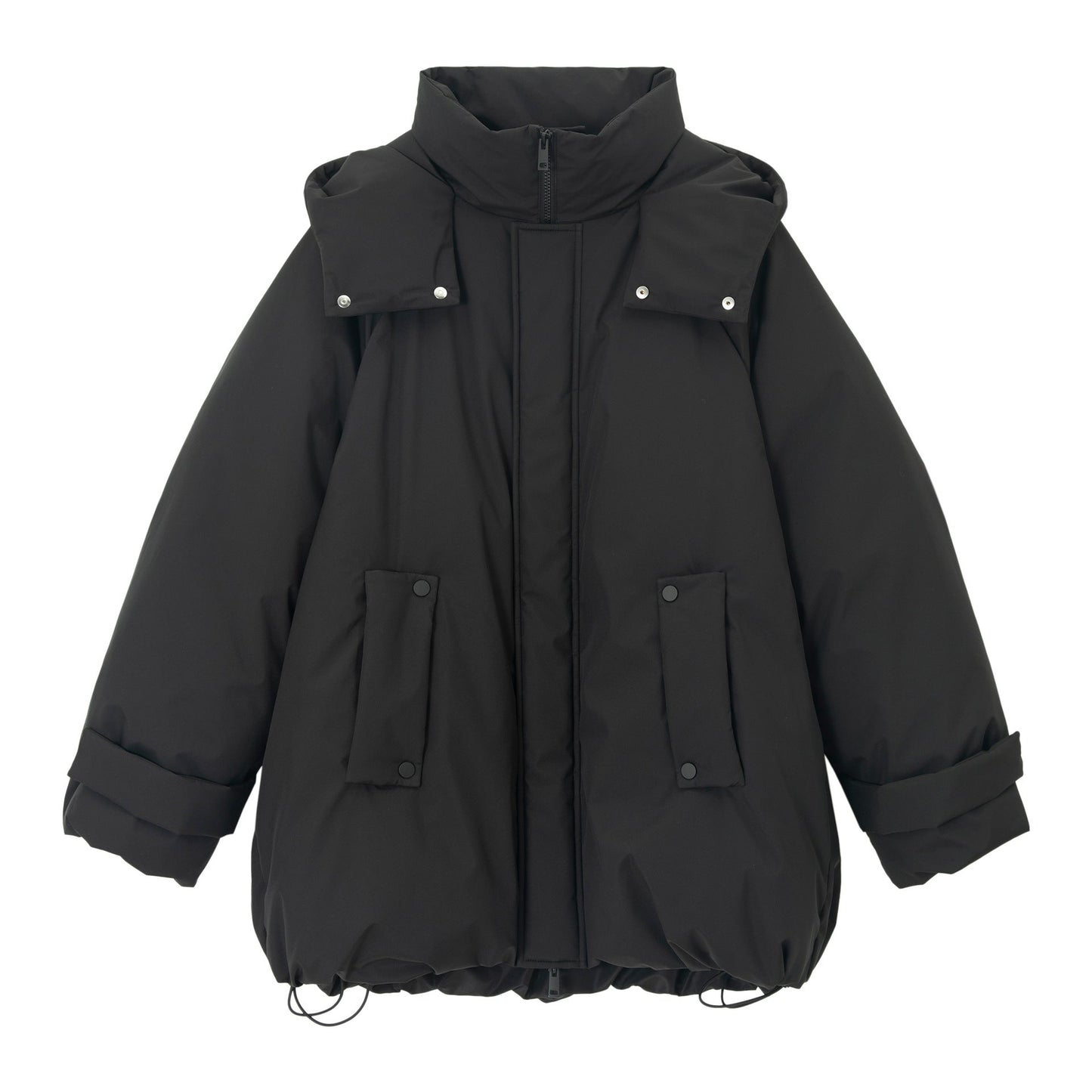 Winter gall-free anti-down hooded stand-up collar big body without quilting line Parker down jacket