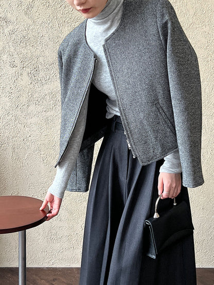 Korean wool woolen round neck small fragrant short coat women's 2025 autumn new zipper jacket top 8698