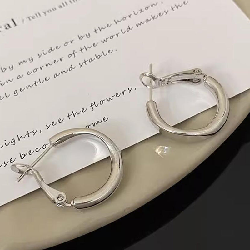 S925 Silver Needle Black Metal Glossy Plain Ring Earrings Women's Sweet Cool Style Fashion Personality Earrings