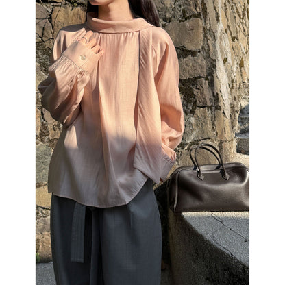 French gentle stand-up collar streamer long-sleeved shirt women's early spring new temperament versatile shirt