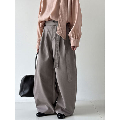 Yamamoto style design drape wide-leg pants women's 26 early spring high-waisted casual lazy strap-on trousers