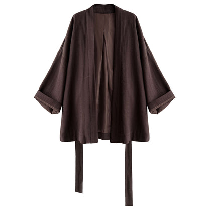 Japanese lazy daoist robe high-end women's autumn new solid color medium and long strap trench coat 8503