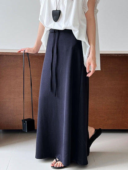 Korean version straight A-shaped skirt summer new high waist drawstring casual long dress hip umbrella skirt