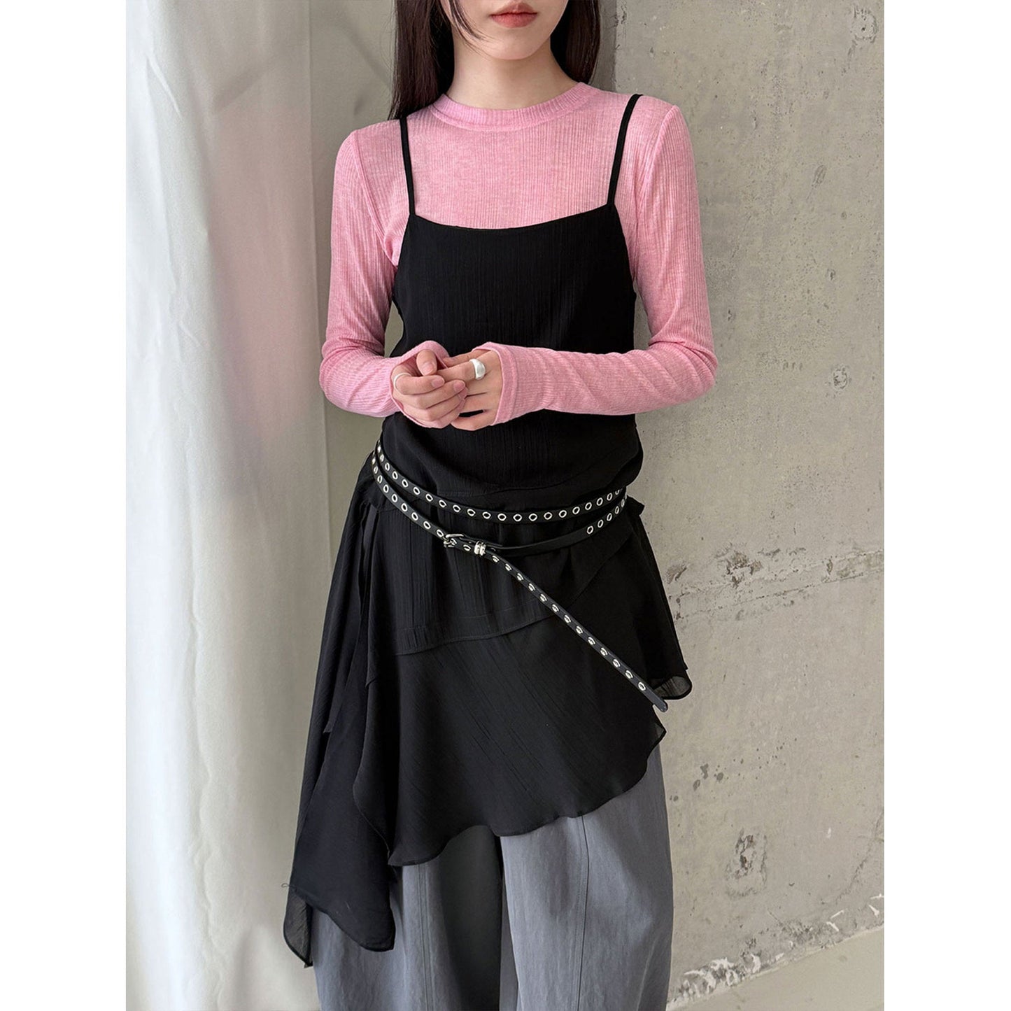 Korean perspective texture versatile bottoming shirt women's spring new commuting long-sleeved T-shirt