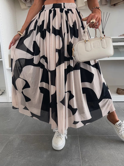 Floral Print Mesh Maxi Skirt