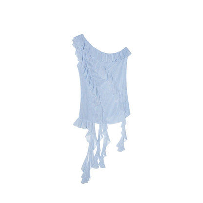 Maillard French Romantic Sleeveless Ribbon Slant Shoulder Chiffon Shirt Women