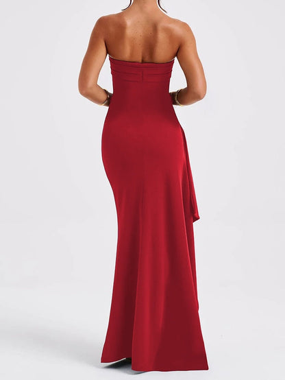 Wish evening dress one-word neck tube top dress fashionable sexy halter high split long dress summer