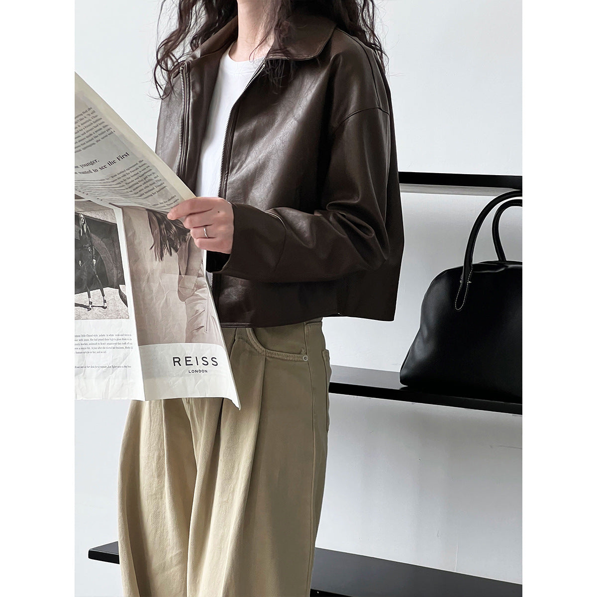 Cool and handsome high-end sense~ lapel leather jacket women's spring and autumn port style pu leather jacket locomotive top tide