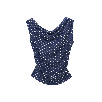 Early Spring Fashion Slim-Fit Women's T-Shirt Swinging Neck Polka Dot Sleeveless Top