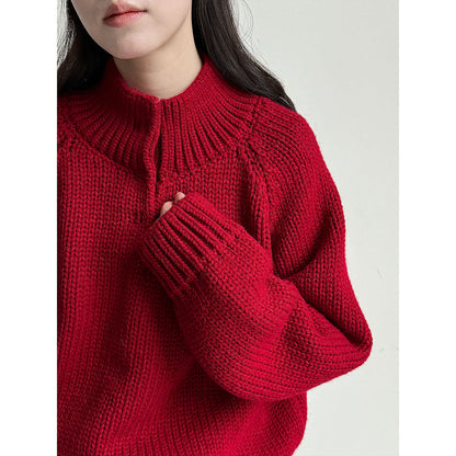 Korean semi-turtleneck pullover knitted sweater women's new winter lazy style versatile with a thick sweater underneath
