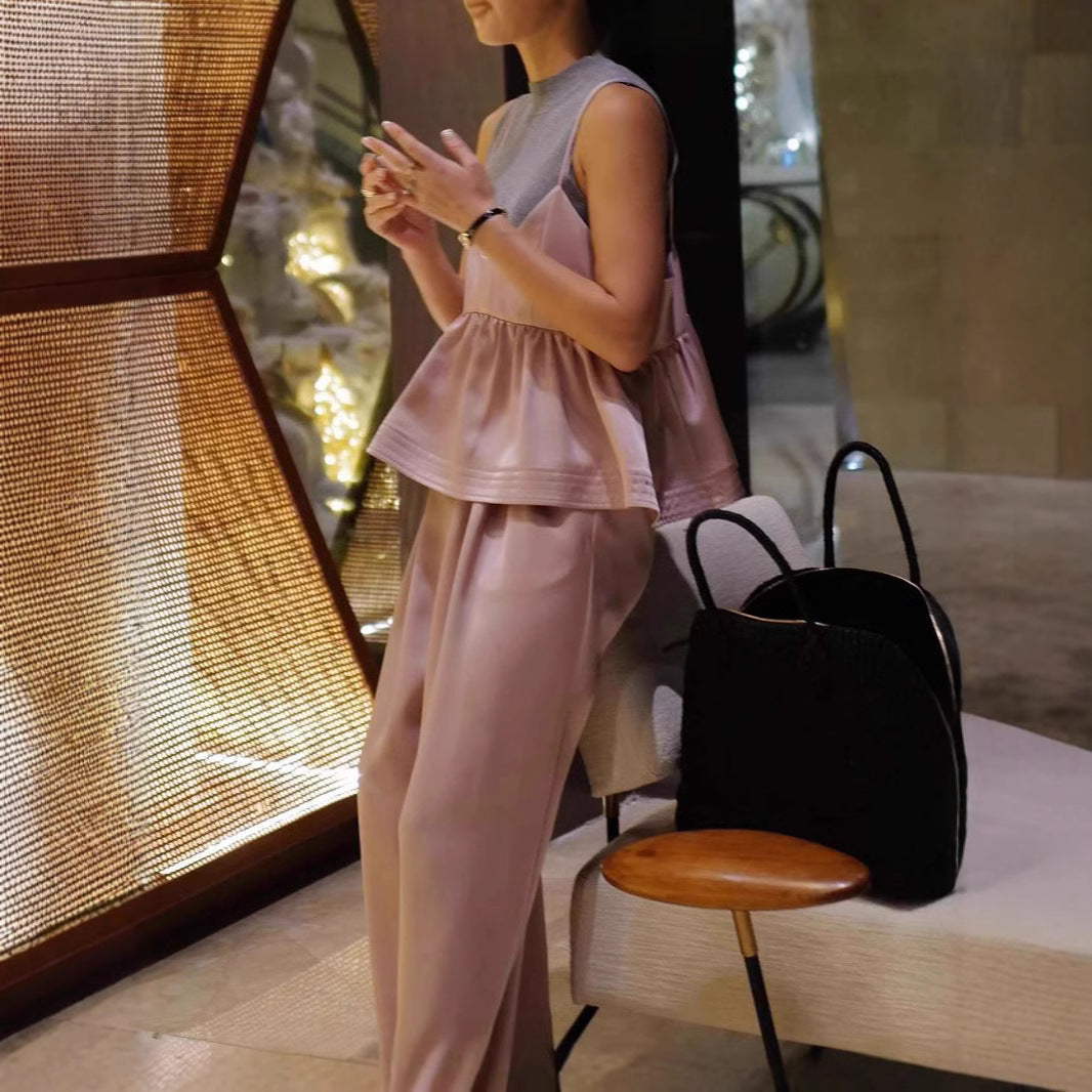 Spring and summer Kochi style gentle and lazy fashionable suspenders pants vacation casual loose and thin suit