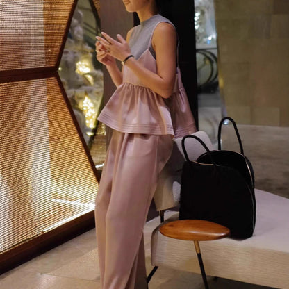 Spring and summer Kochi style gentle and lazy fashionable suspenders pants vacation casual loose and thin suit