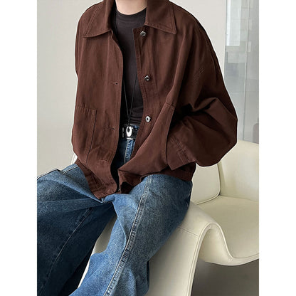 Vintage cargo lapel cardigan fleece jacket women's autumn new casual versatile silhouette jacket