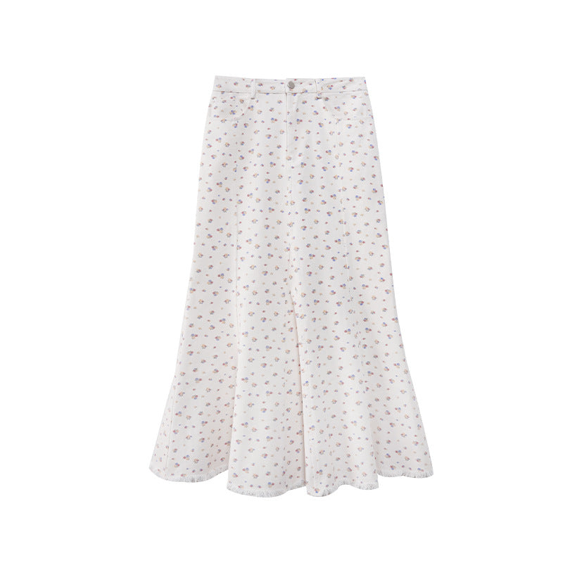 Sweet age-reducing floral fishtail hip skirt