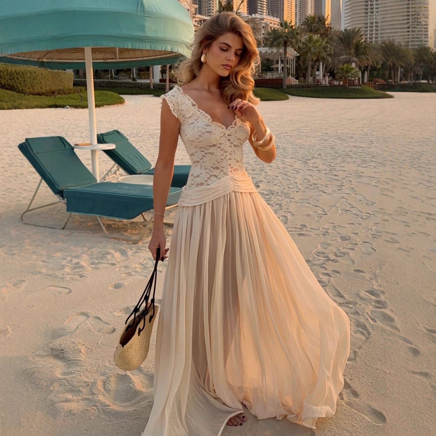 Lace Chiffon Maxi Dress