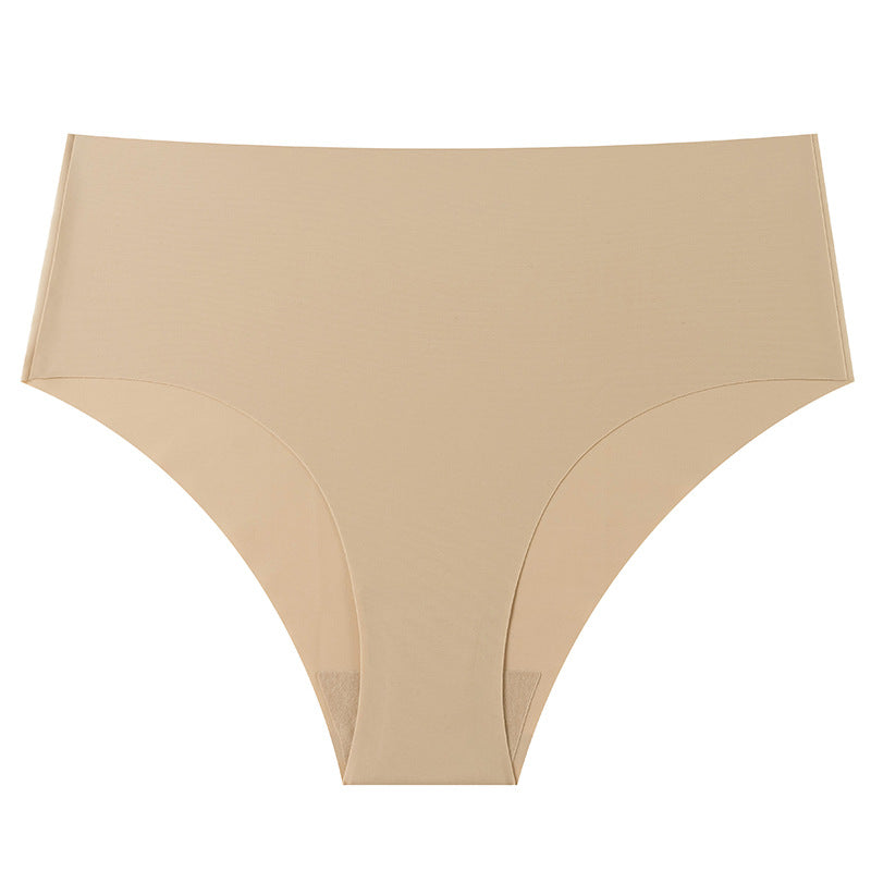Mid-waist large-size women's briefs, seamless ice silk pants, breathable and quick-drying nylon panties for women