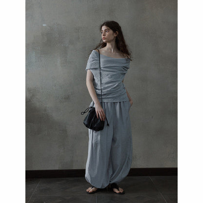 Soft waxy cloud feeling drawstring crossbody small bag
