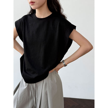 Three-dimensional Xiaofei sleeve wide shoulder meat covering versatile T-shirt women's summer new high-end slim short-sleeved top
