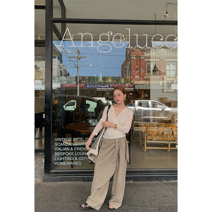 Early Spring Korean Simple Lazy Irregular Fart Curtain Wide Leg Suit Pants
