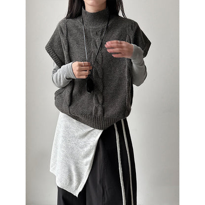 Korean retro twisted semi-turtleneck knitted vest women's 2026 spring stacked design vest