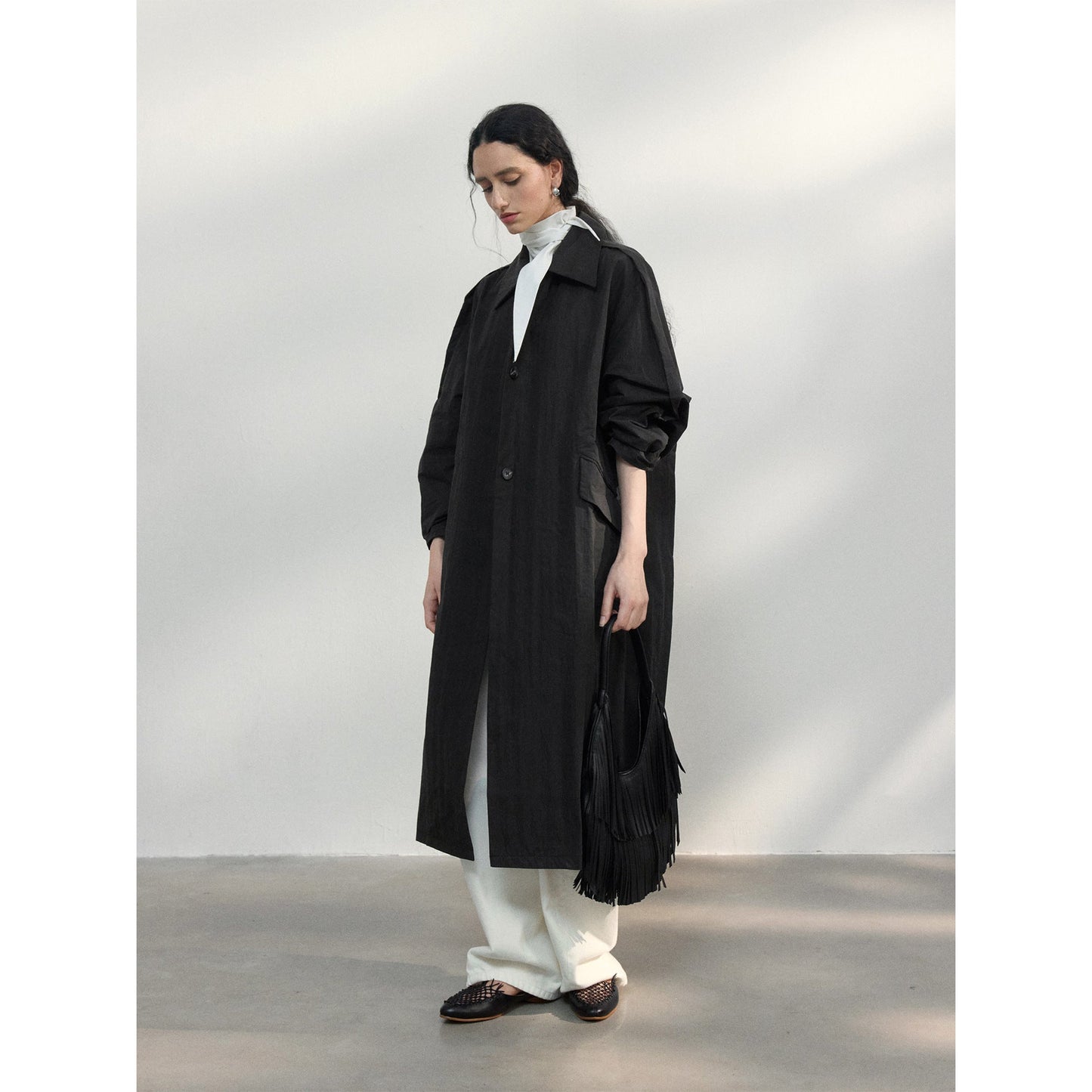 Spring new commuter design loose cocoon-shaped slightly wrinkled texture trench coat