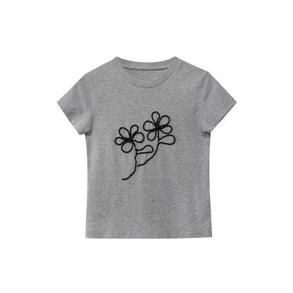 Sweet age-reducing slim-fitting and thin shoulder short-sleeved T-shirt