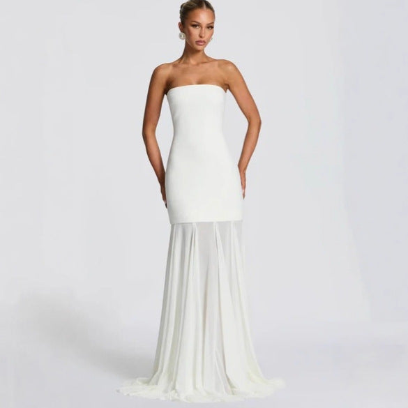 Ribbon gauze splicing tube top skirt slim fit sexy backless dress