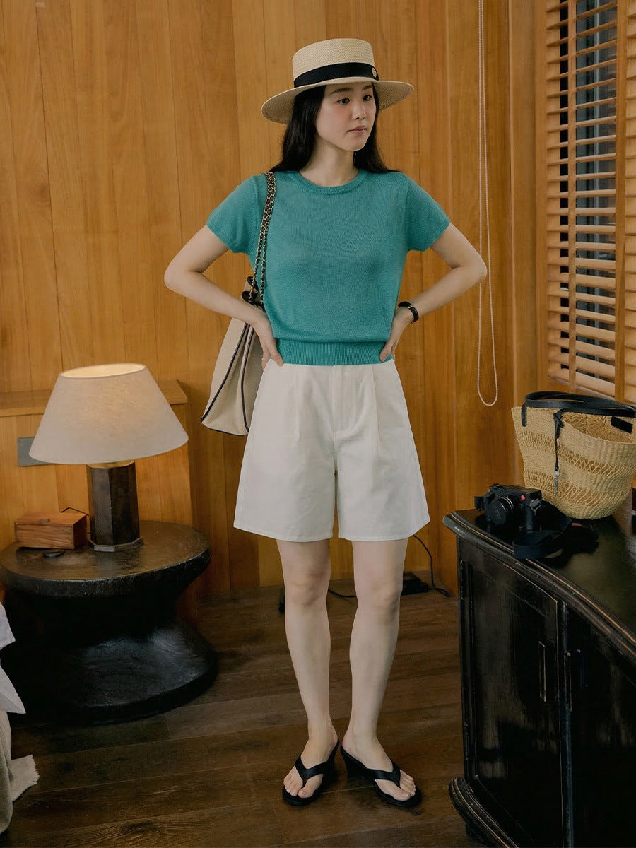 Seamless one-piece short-sleeved knitted sweater lazy top