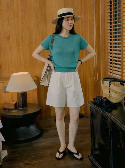 Seamless one-piece short-sleeved knitted sweater lazy top