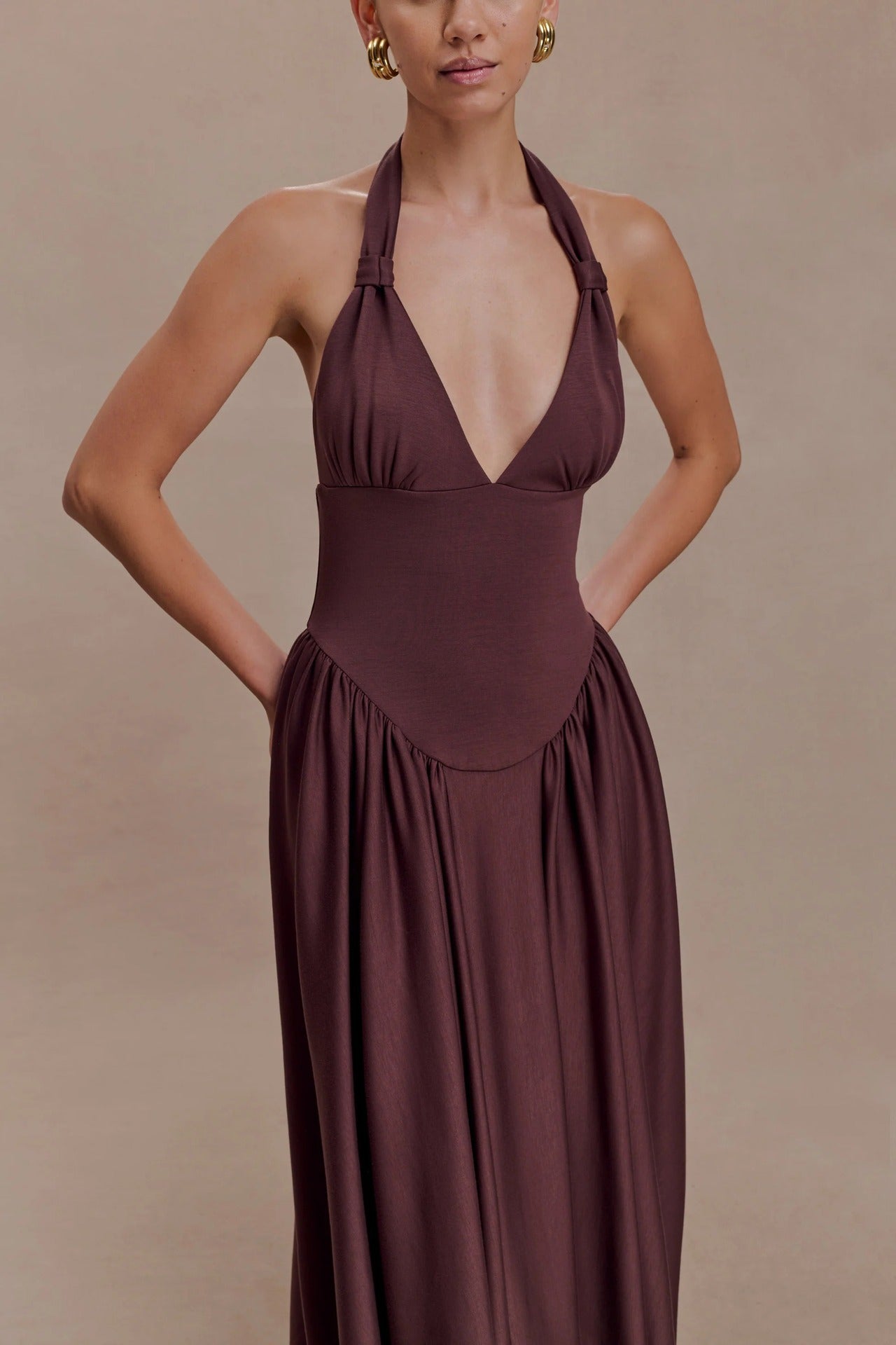 2026 resort style slip dress deep V sexy style fashion halterneck dress