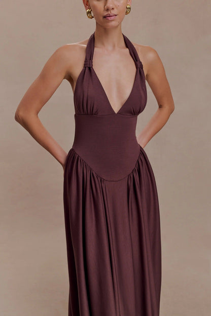 2026 resort style slip dress deep V sexy style fashion halterneck dress