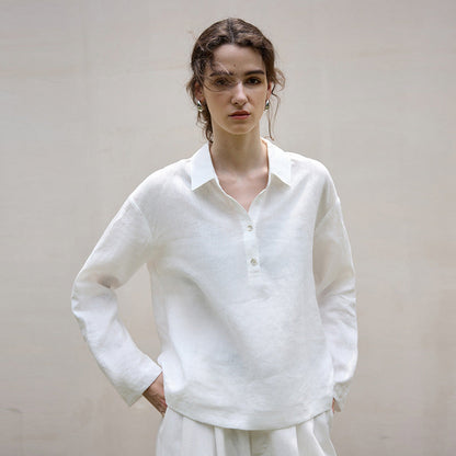 Linen Long Sleeve Polo Collar Shirt