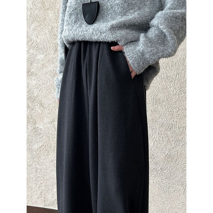 Korean wool plush texture, high-waisted elastic, casual, versatile straight-leg trousers, women's winter new style