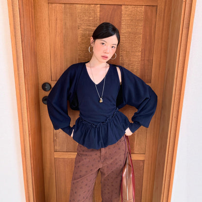 Soft waxy knitted shawl vest two-piece sweater set