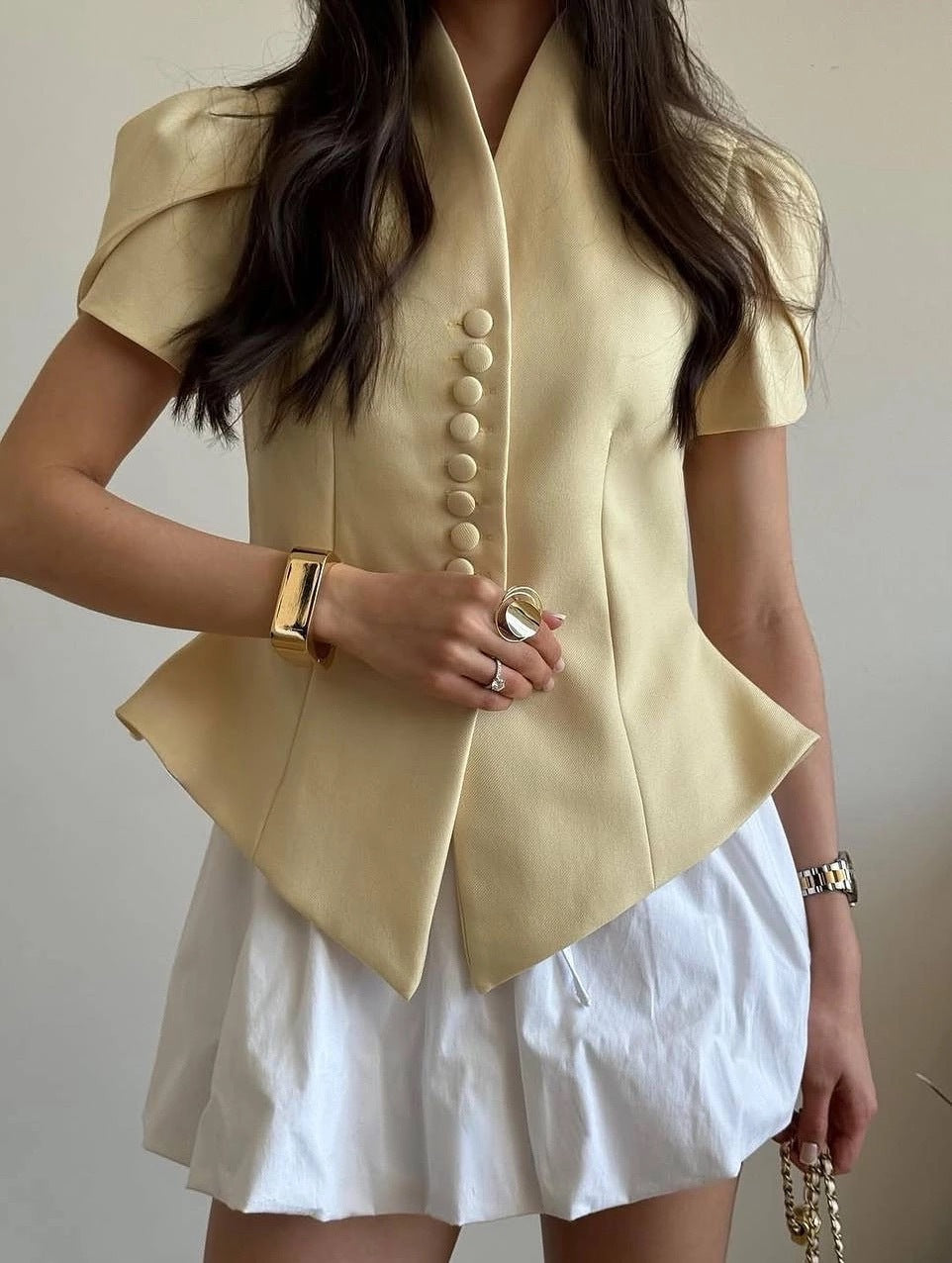 Stylish and elegant bubble sleeve top waist slim INS style blazer