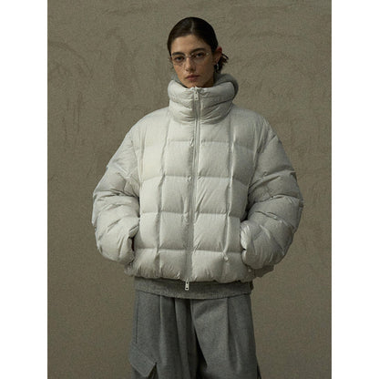 Winter high-density fit anti-down square grid direct charging stand-up collar no quilting line down jacket