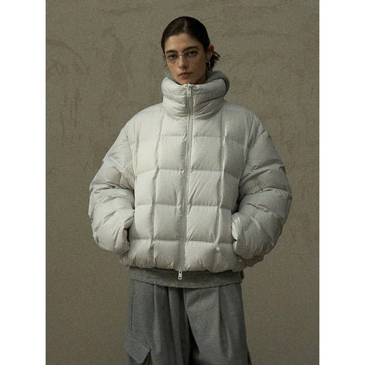 Winter high-density fit anti-down square grid direct charging stand-up collar no quilting line down jacket